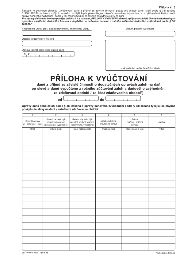 Příloha č. 3 - Příloha k vyúčtování daně z příjmů FO ze ZČ vz. 18