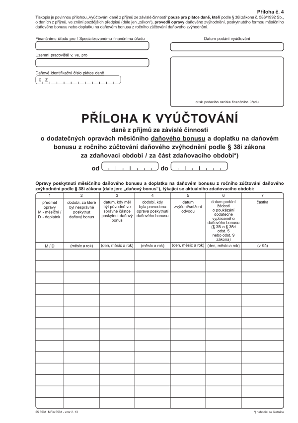 Příloha č. 4 - Příloha k vyúčtování daně z příjmů FO ze ZČ vz. 13