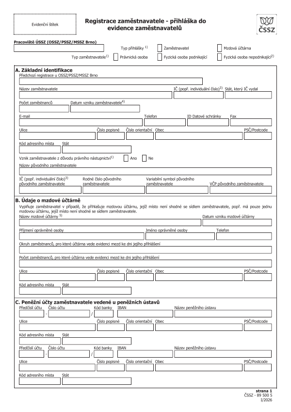 Registrace zaměstnavatele - přihláška do evidence zaměstnavatelů