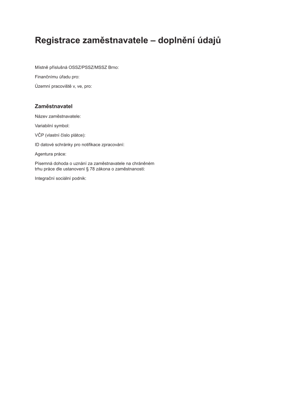 Registrace zaměstnavatele - doplnění údajů (REGZELDOPL)
