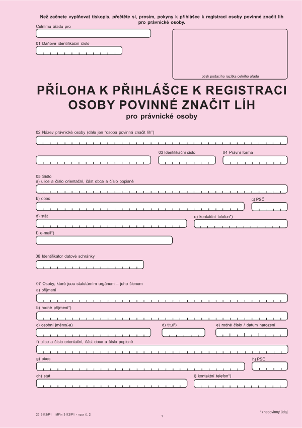 Příloha k přihlášce k registraci osoby povinné značit líh pro PO