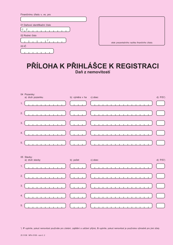 Příloha k přihlášce k registraci - daň z nemovitostí vz. 2