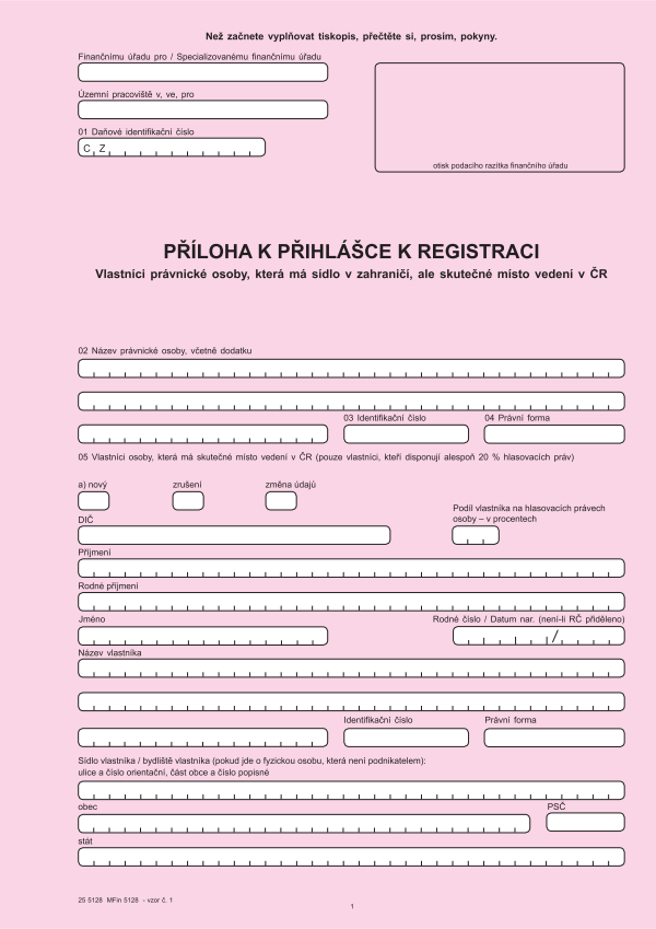Vlastníci právnické osoby, která má skutečné místo vedení v ČR - příloha k Přihlášce k registraci pro právnické osoby