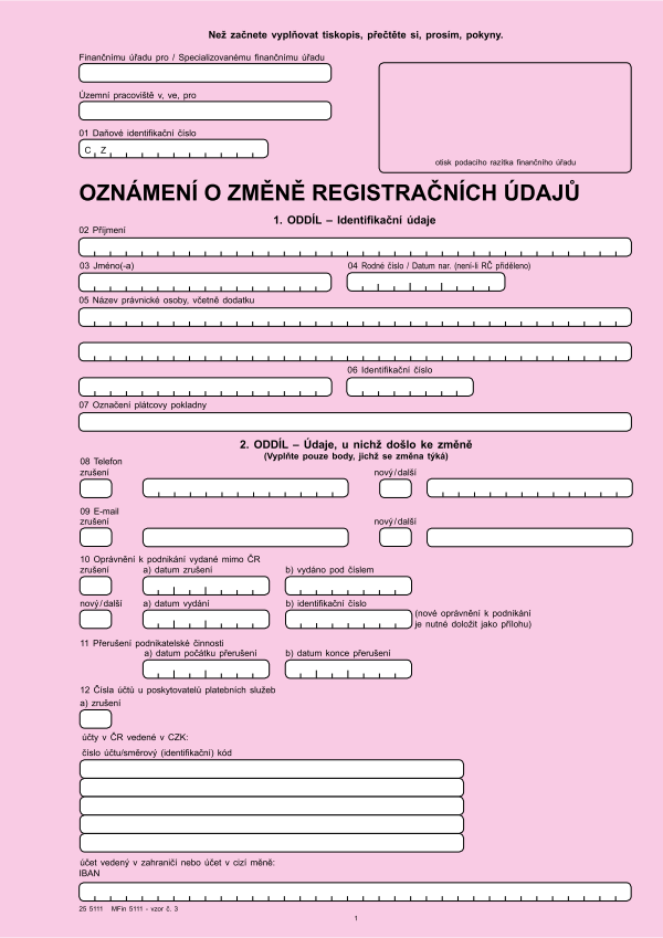 Oznámení o změně registračních údajů