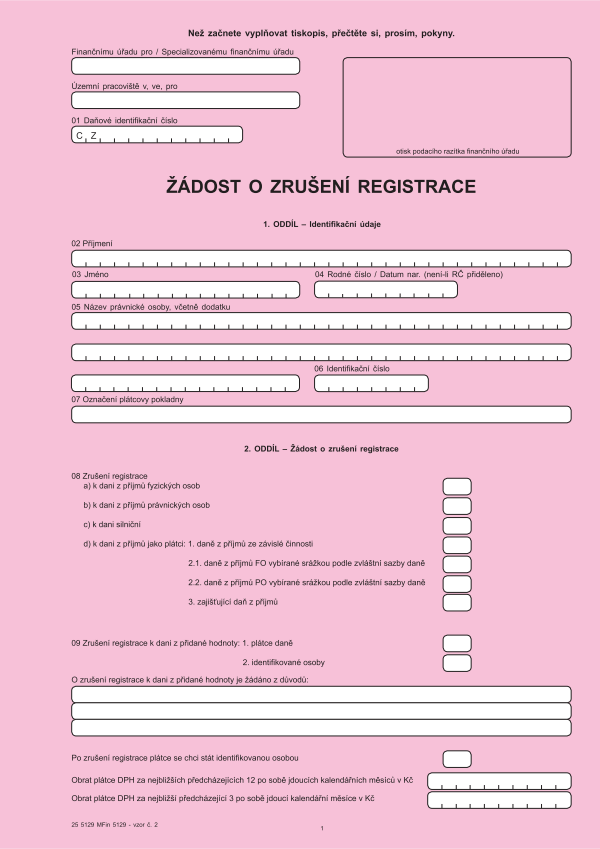 Žádost o zrušení registrace