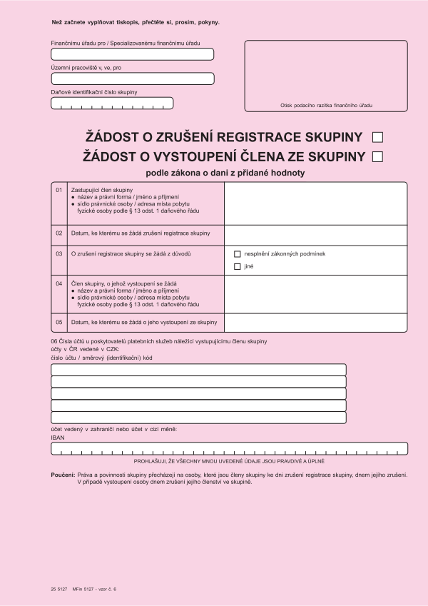Žádost o zrušení registrace skupiny/Žádost o vystoupení člena