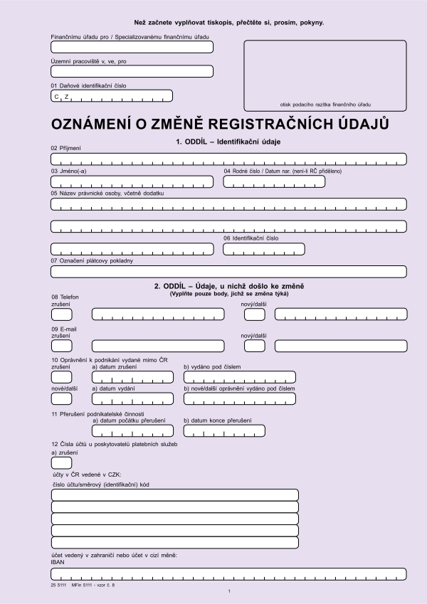 Oznámení o změně registračních údajů