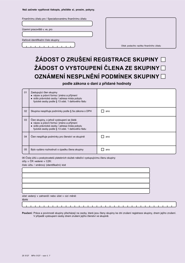 Žádost o zrušení registrace skupiny/Žádost o vystoupení člena