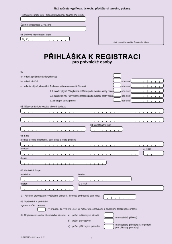 Přihláška k registraci pro PO vz. 23