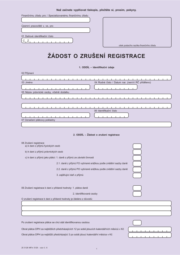 Žádost o zrušení registrace vz. 6