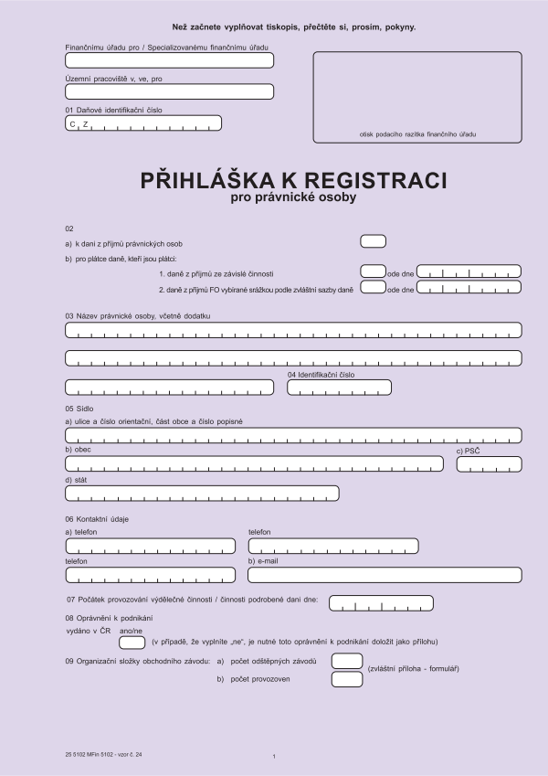 Přihláška k registraci pro PO vz. 24