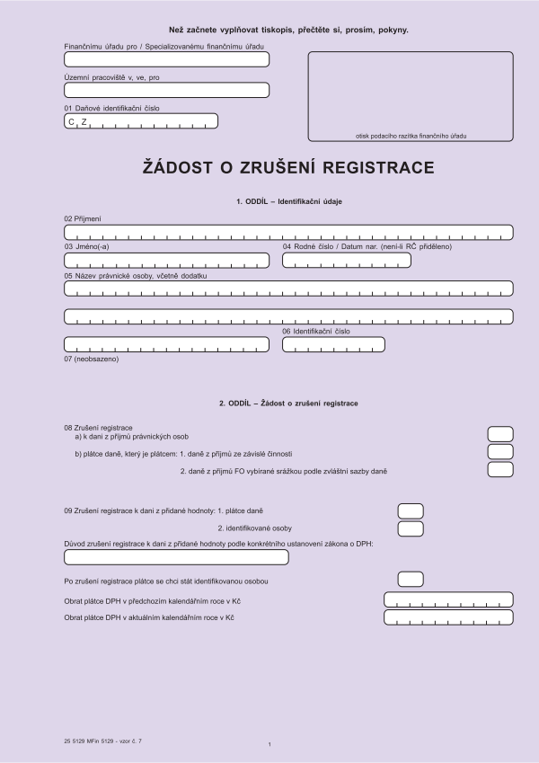 Žádost o zrušení registrace vz. 7