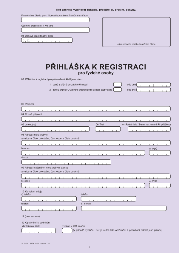 Přihláška k registraci pro FO vz. 24