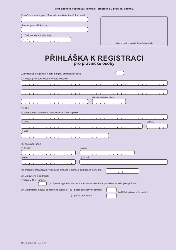 Přihláška k registraci pro PO vz. 26