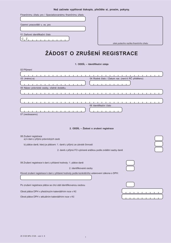 Žádost o zrušení registrace vz. 8