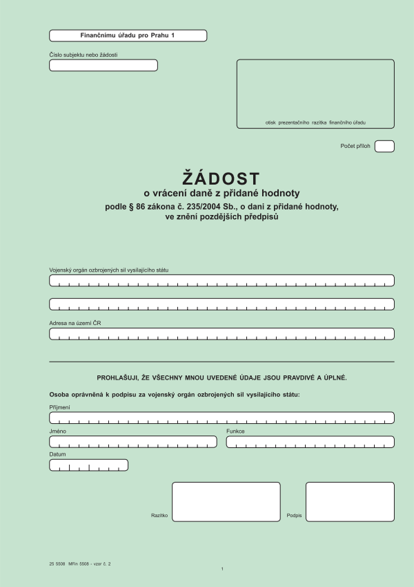 Žádost o vrácení DPH podle § 86 vz. 2