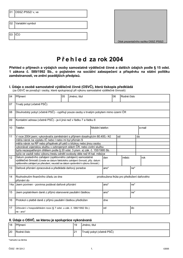 Přehled pro OSSZ