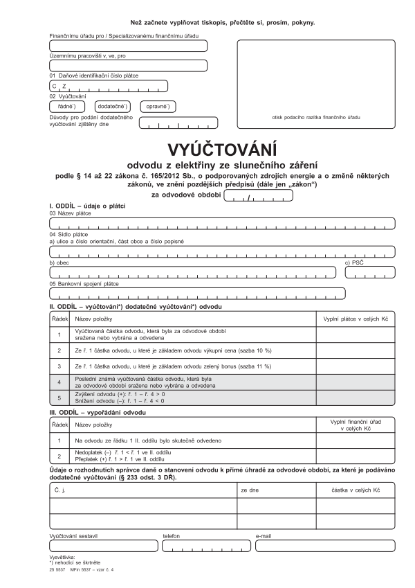 Vyúčtování odvodu z elektřiny ze slunečního záření
