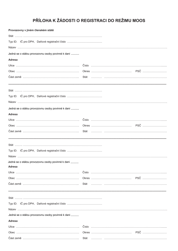 Příloha k žádosti o registraci do režimu OSS / Žádost o přístup do OSS (Režim EU)