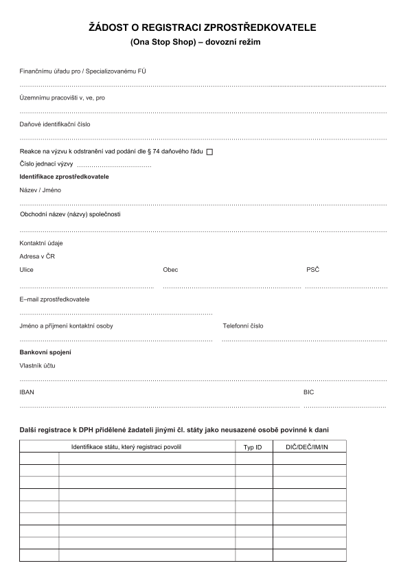 Žádost o registraci zprostředkovatele