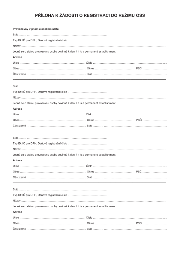 Příloha k oznámení změny registračních údajů (One Stop Shop) - EU Režim