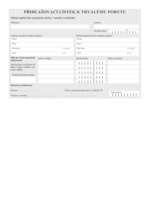 Přihlašovací lístek k trvalému pobytu