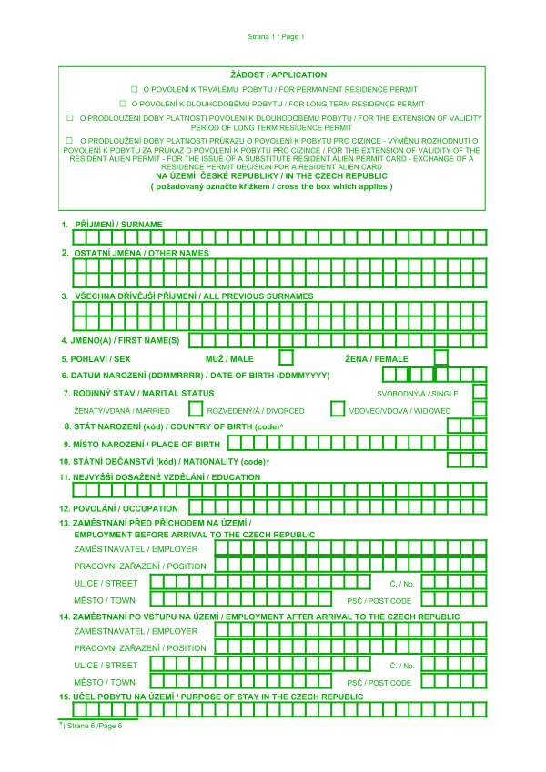 Žádost o povolení k pobytu pro cizince - občany třetích zemí