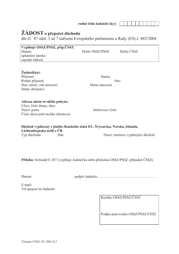 Žádost o přepočet důchodu