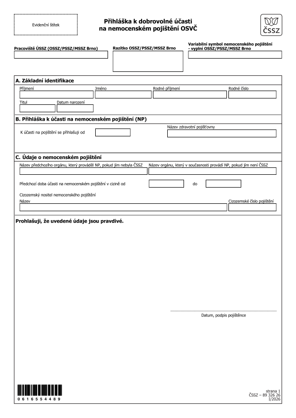Přihláška k dobrovolné účasti na nemocenském pojištění OSVČ