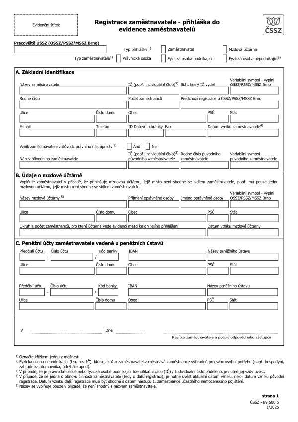 Registrace zaměstnavatele - přihláška do evidence zaměstnavatelů