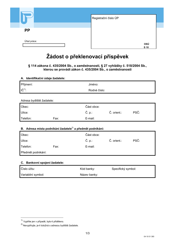 Žádost o překlenovací příspěvek