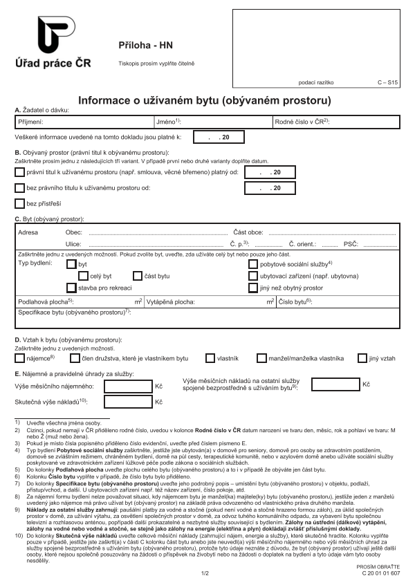 Informace o užívaném bytu (obývaném prostoru)