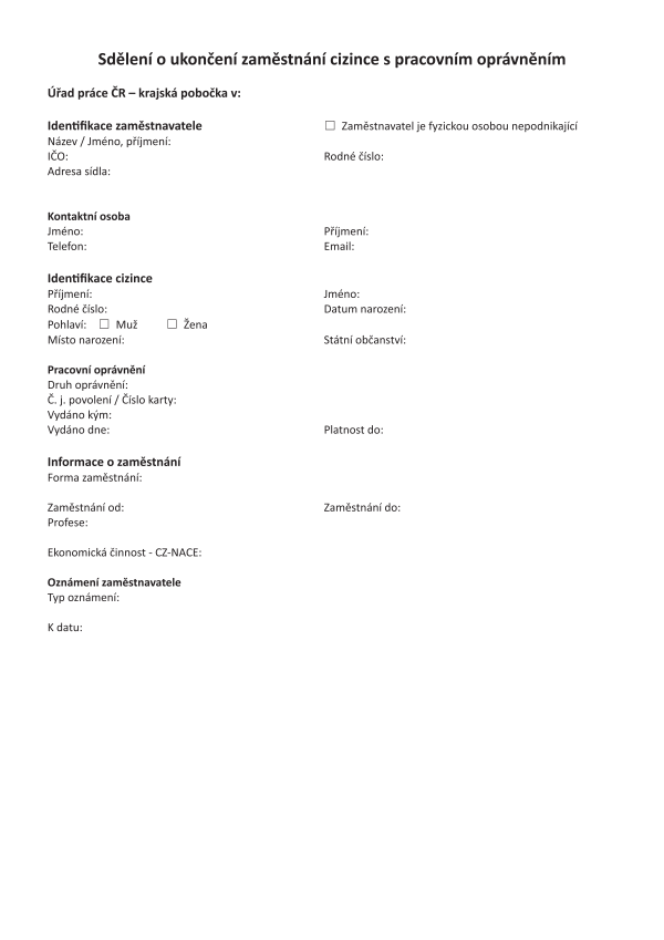 Sdělení pro cizince - držitele pracovního oprávnění