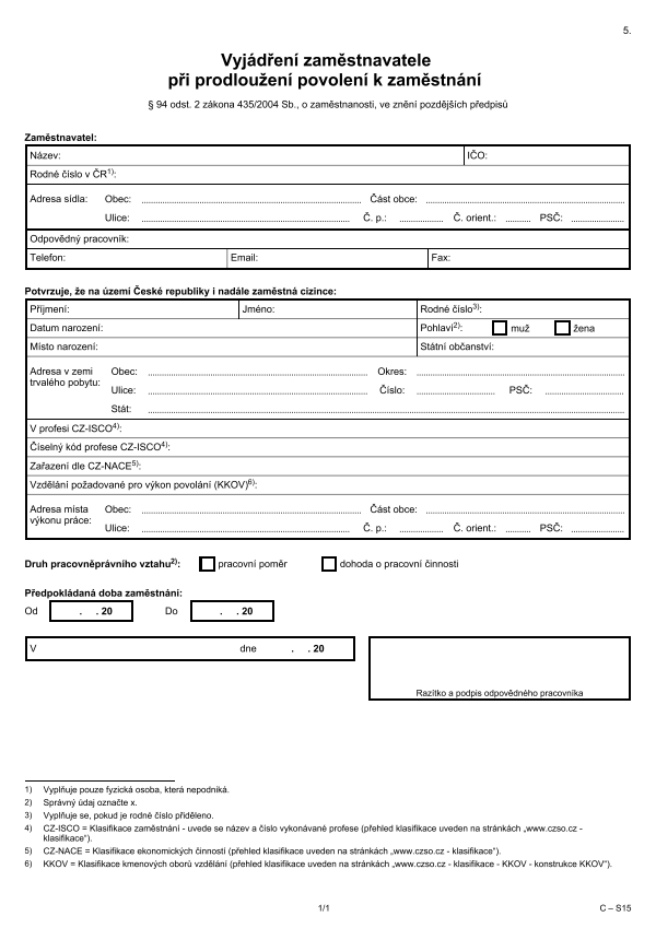 Vyjádření zaměstnavatele při prodloužení povolení k zaměstnání