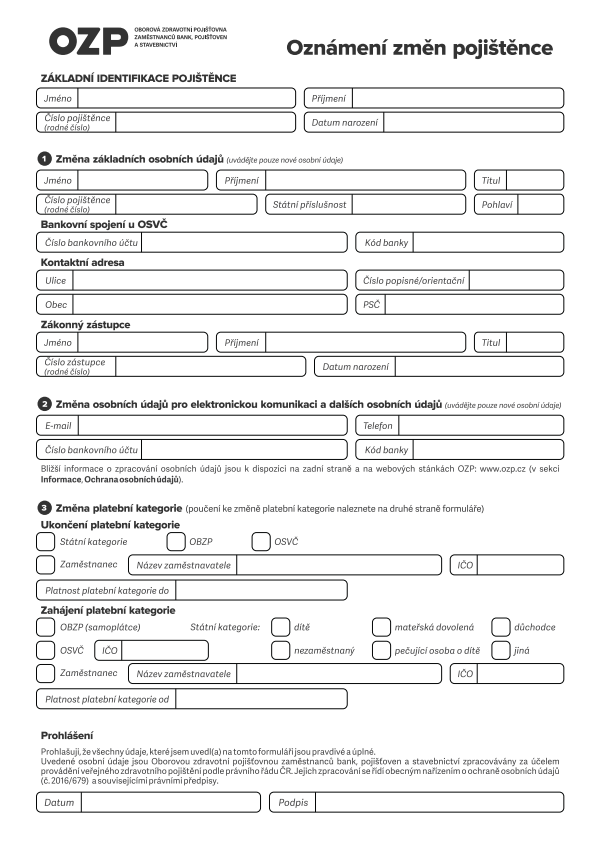 Oznámení změn pojištěnce