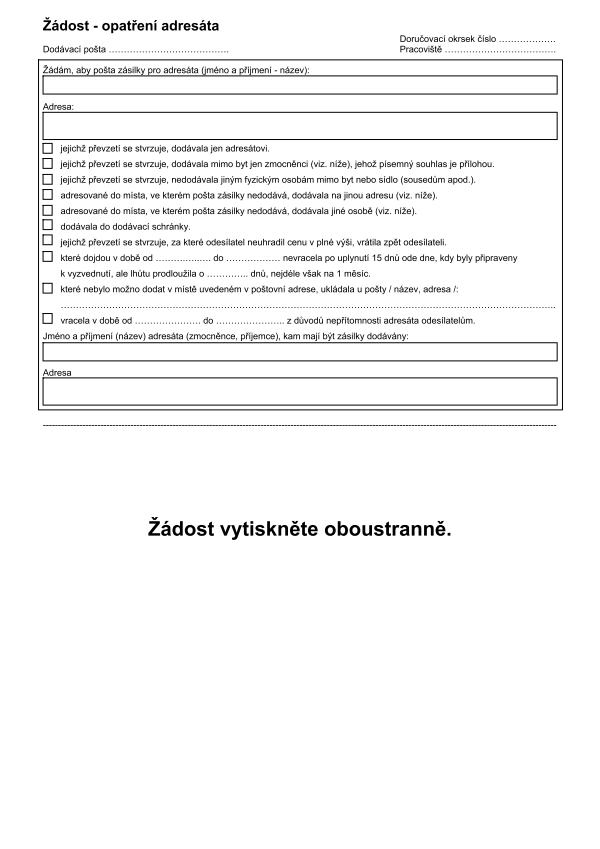 Žádost - opatření adresáta