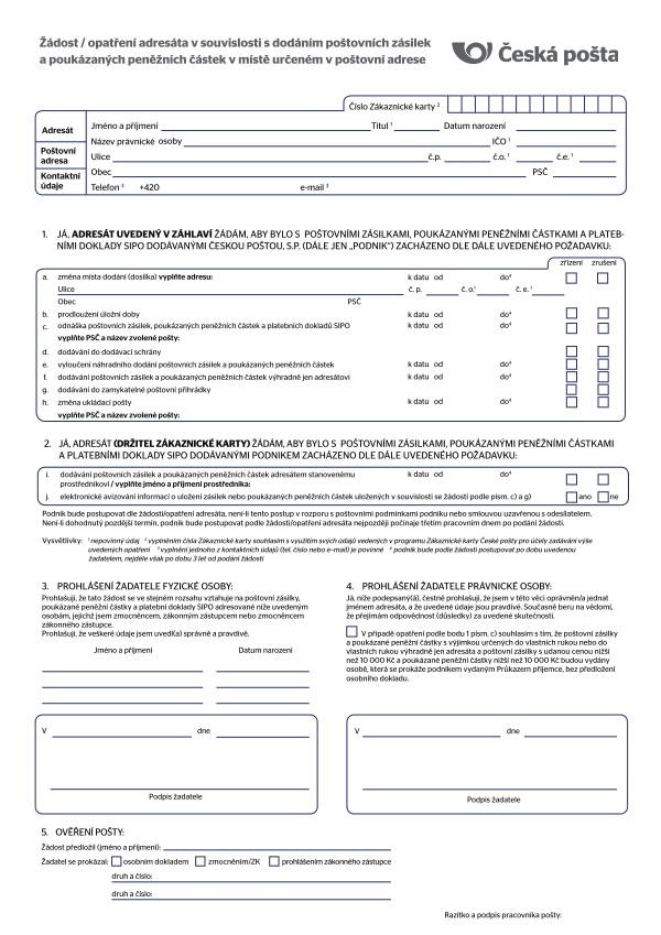 Žádost - opatření adresáta