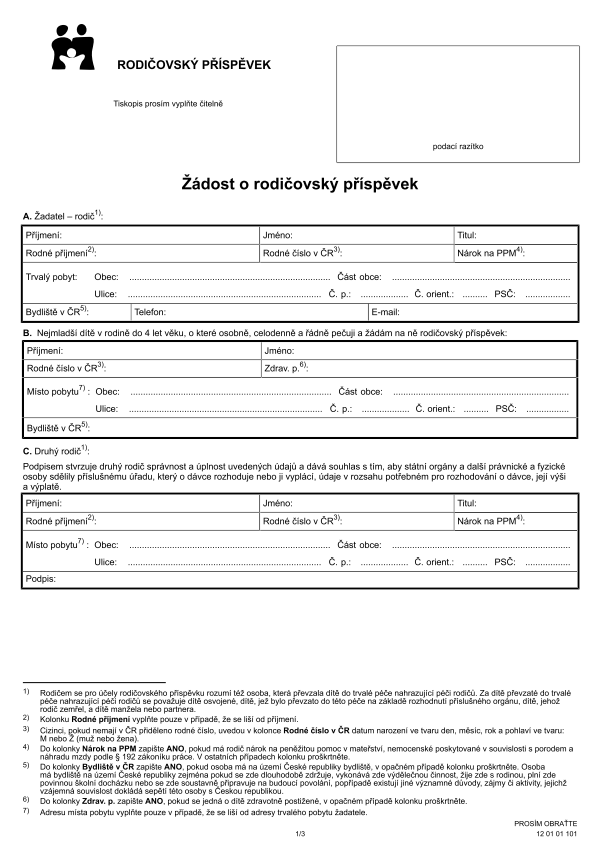 Žádost o rodičovský příspěvek