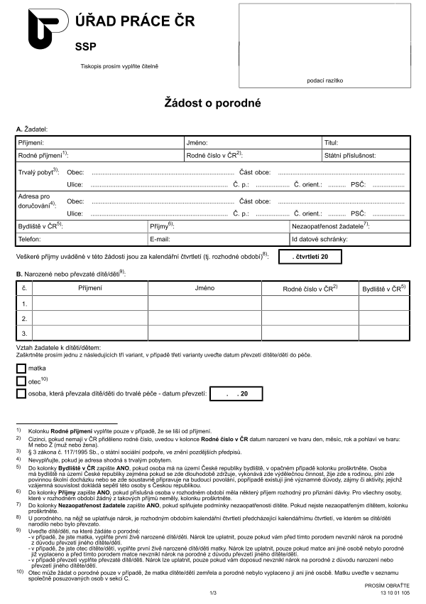 Žádost o porodné