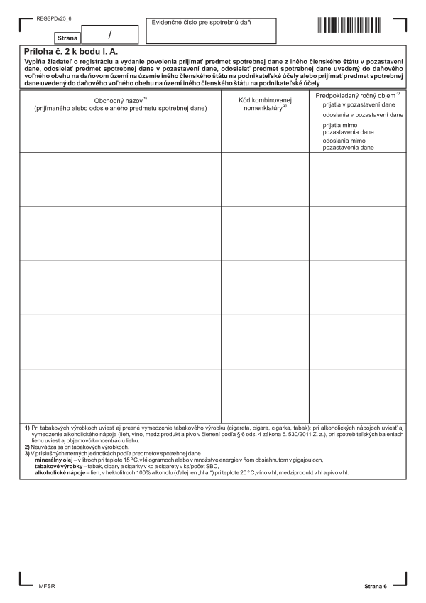 Príloha 2 k Žiadosti o registráciu k SPD