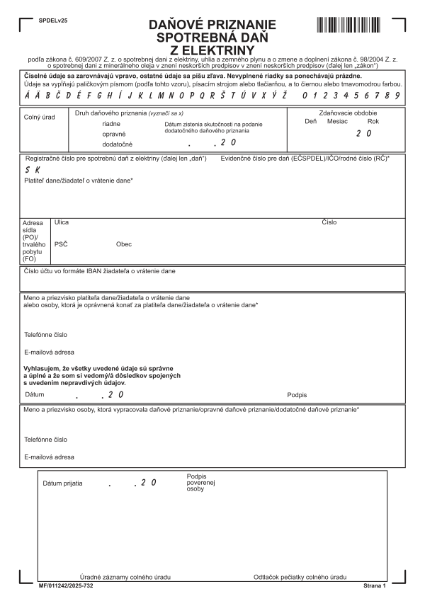 Spotrebná daň z elektriny (platné od 1.9.2025)