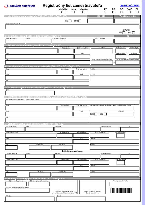 Registračný list zamestnávateľa