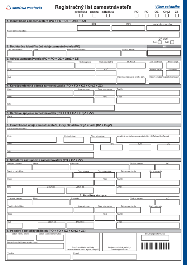 Registračný list zamestnávateľa