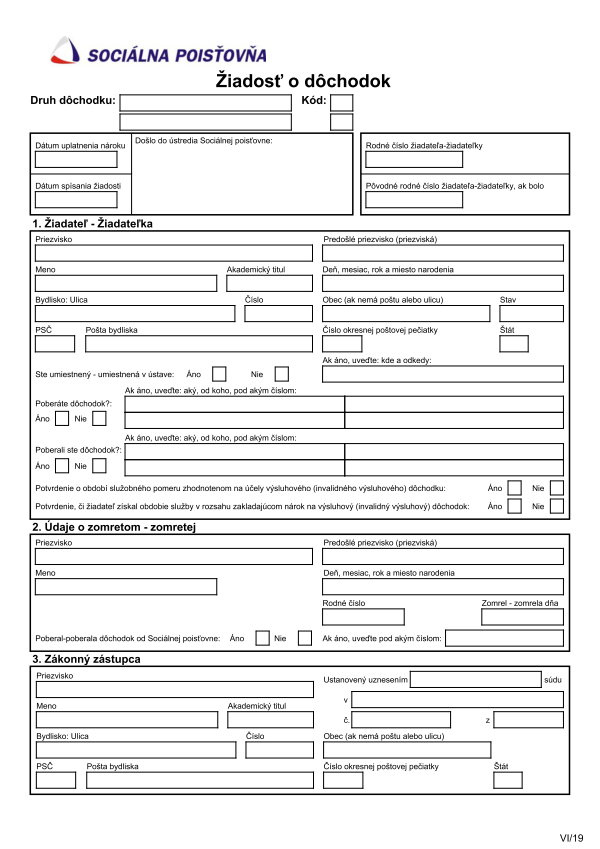 Žiadosť o dôchodok