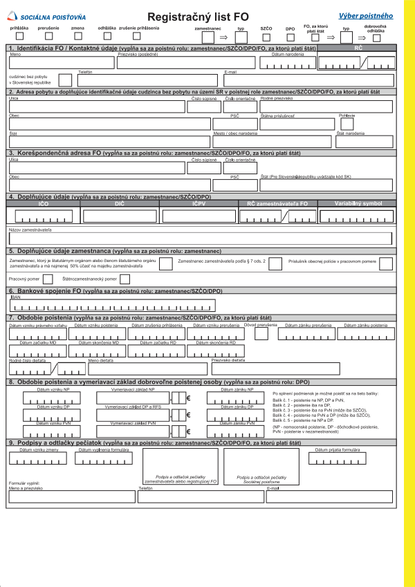 Registračný list FO