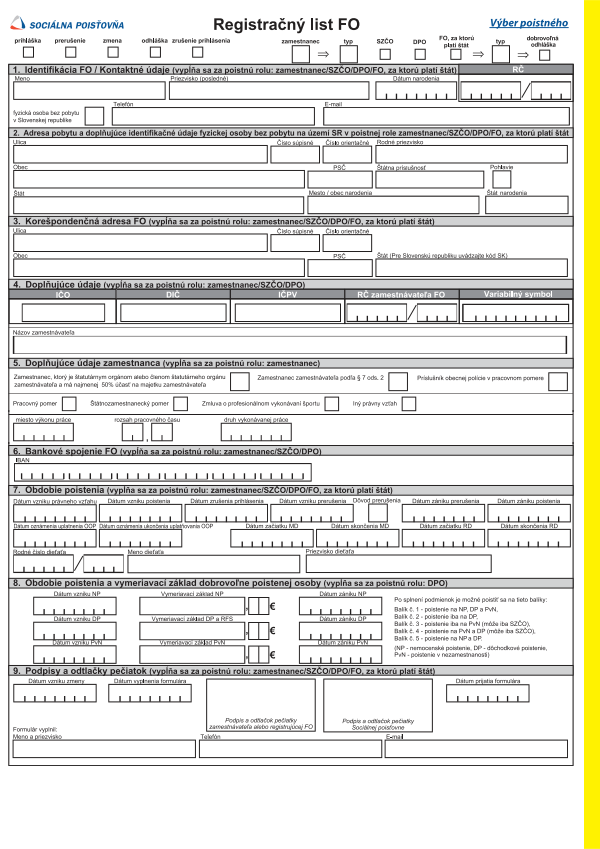 Registračný list FO
