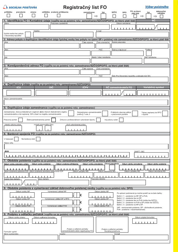 Registračný list FO