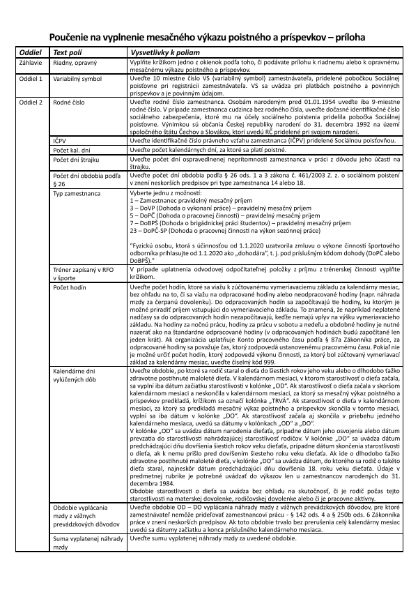 Mesačný výkaz poistného - príloha