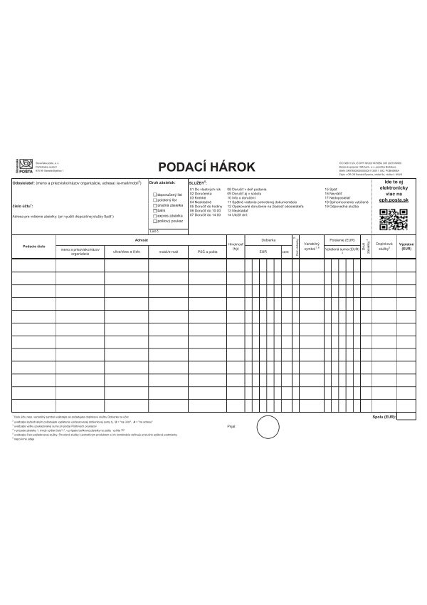 Poštový podací hárok