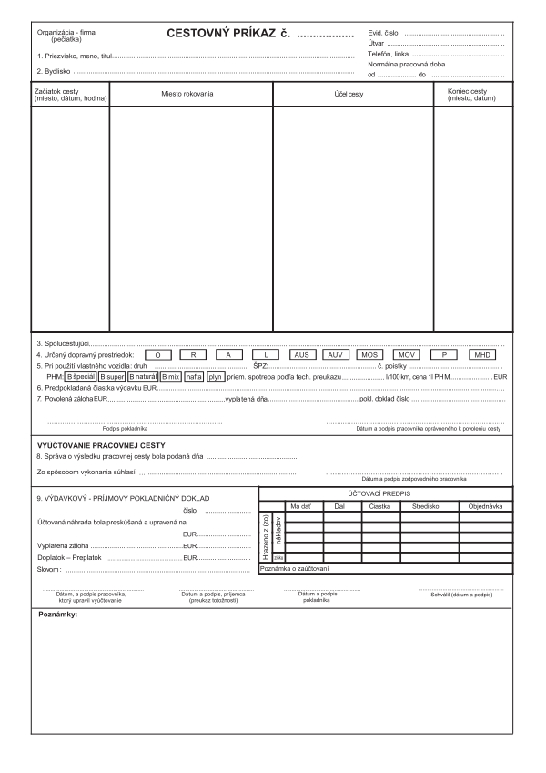 Cestovný príkaz - vyúčtovanie pracovnej cesty